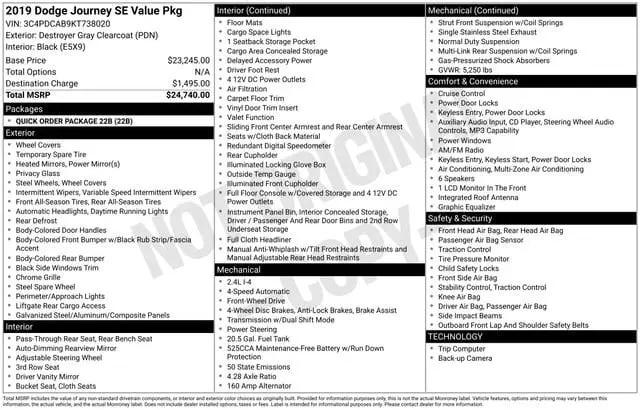 2019 Dodge Journey SE Value Package
