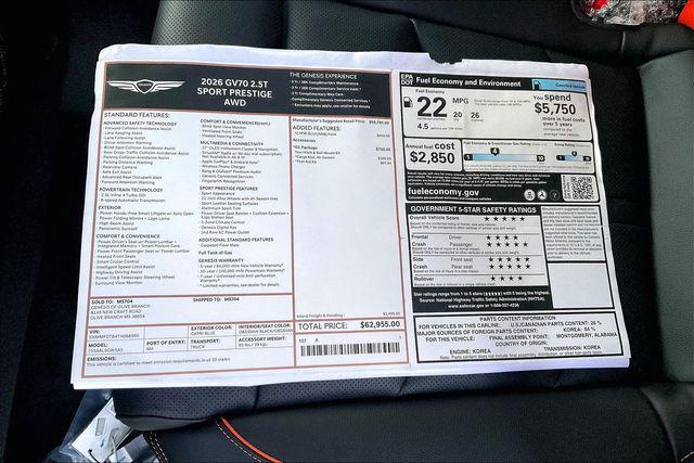 New 2026 Genesis GV70 2.5T Sport Prestige For Sale in Olive Branch, MS