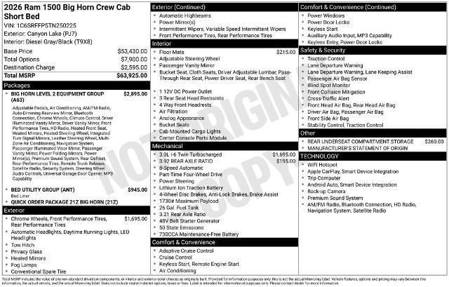 2026 Ram 1500 Big Horn Crew Cab 4x4 5'7" Box