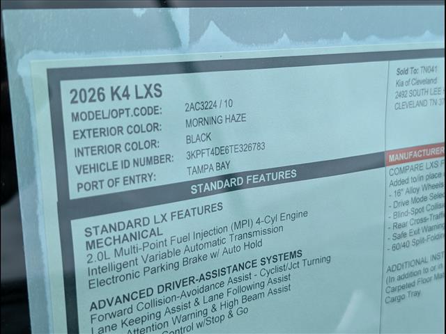 2026 Kia K4 LXS