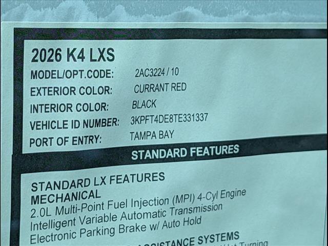 2026 Kia K4 LXS