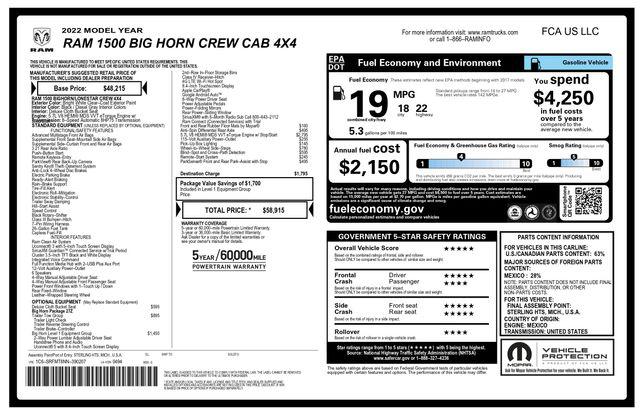 2022 Ram 1500 Big Horn Crew Cab 4x4 6'4" Box