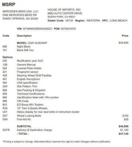 2025 Mercedes-Benz GLB GLB 250