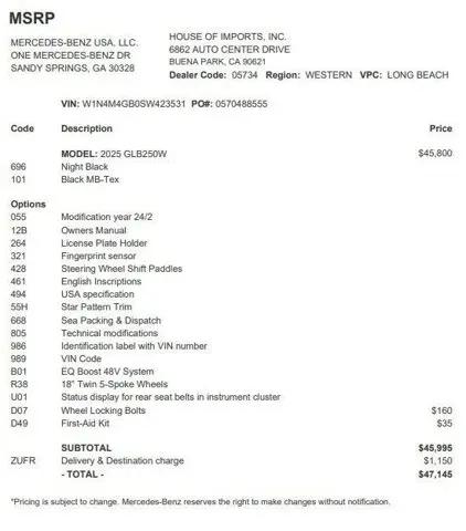 2025 Mercedes-Benz GLB GLB 250