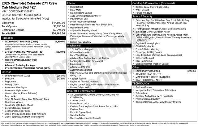 2026 Chevrolet Colorado Z71, 4WD