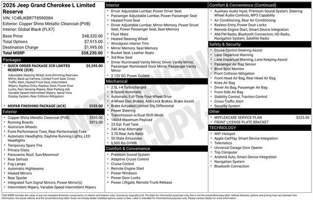 2026 Jeep Grand Cherokee L Limited Reserve