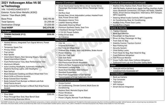 2021 Volkswagen Atlas 3.6L V6 SE w/Technology