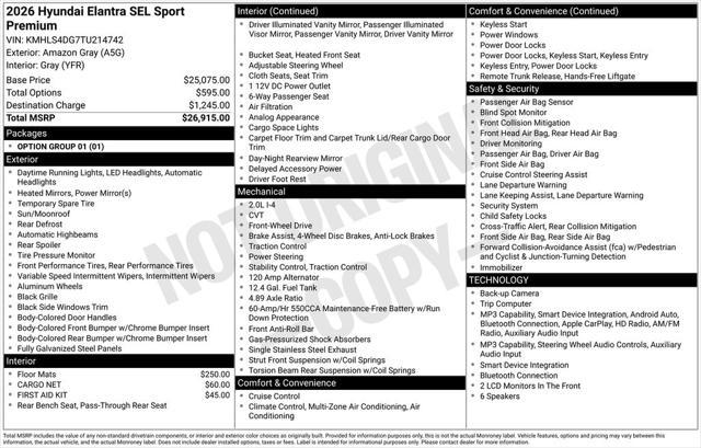 2026 Hyundai Elantra SEL Sport Premium