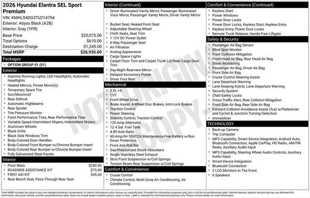 2026 Hyundai Elantra SEL Sport Premium