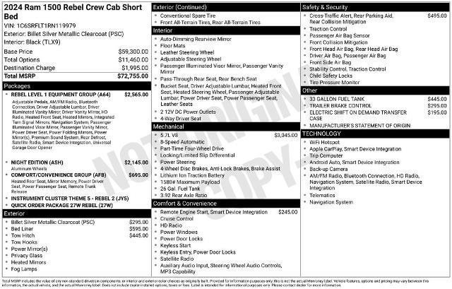 2024 Ram 1500 Rebel Crew Cab 4x4 5'7" Box