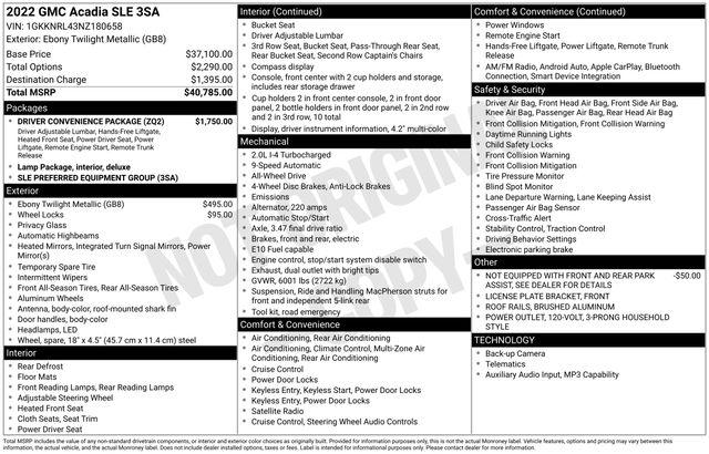 2022 GMC Acadia AWD SLE