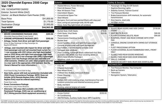 2025 Chevrolet Express Cargo Van RWD 2500 Regular Wheelbase WT