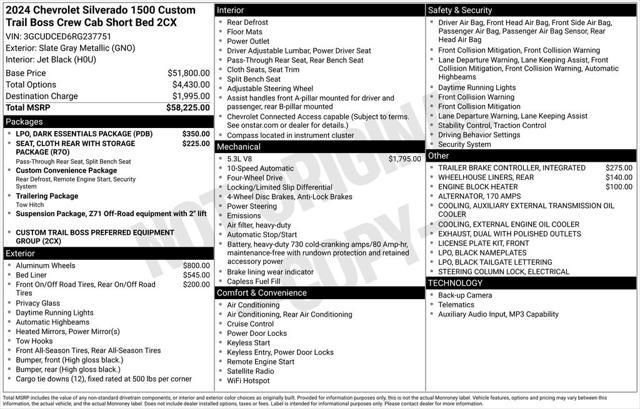 2024 Chevrolet Silverado 1500 4WD Crew Cab Short Bed Custom Trail Boss