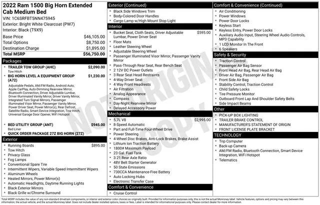 2022 Ram 1500 Big Horn Quad Cab 4x4 6'4" Box