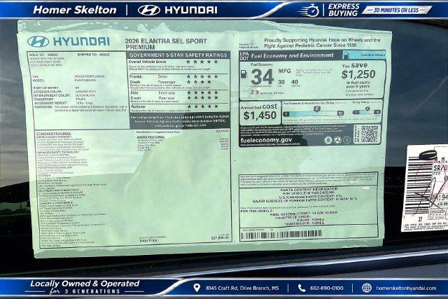 New 2026 Hyundai Elantra SEL Sport Premium For Sale in Olive Branch, MS