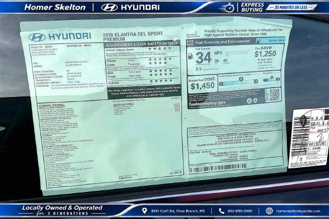 New 2026 Hyundai Elantra SEL Sport Premium For Sale in Olive Branch, MS