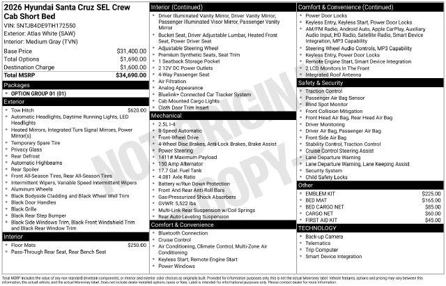 New 2026 Hyundai Santa Cruz SEL For Sale in Olive Branch, MS