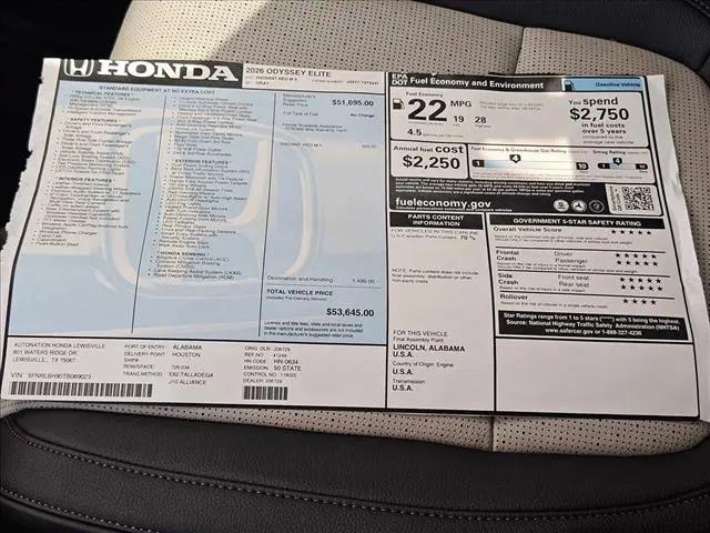 2026 Honda Odyssey Elite