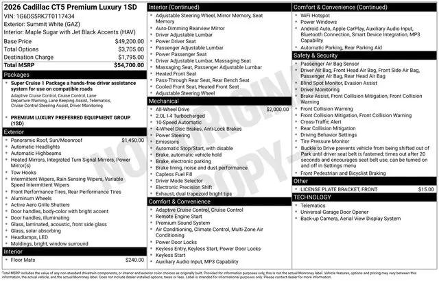 2026 Cadillac CT5 Premium Luxury RWD