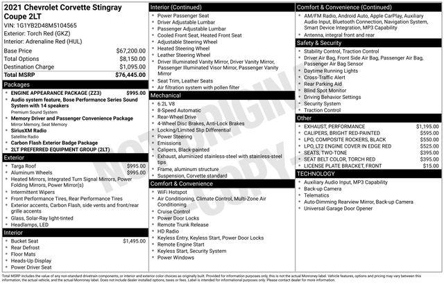 2021 Chevrolet Corvette Stingray RWD Coupe 2LT