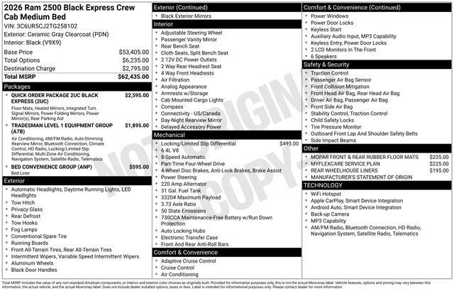 2026 Ram 2500 Black Express Crew Cab 4x4 6'4" Box