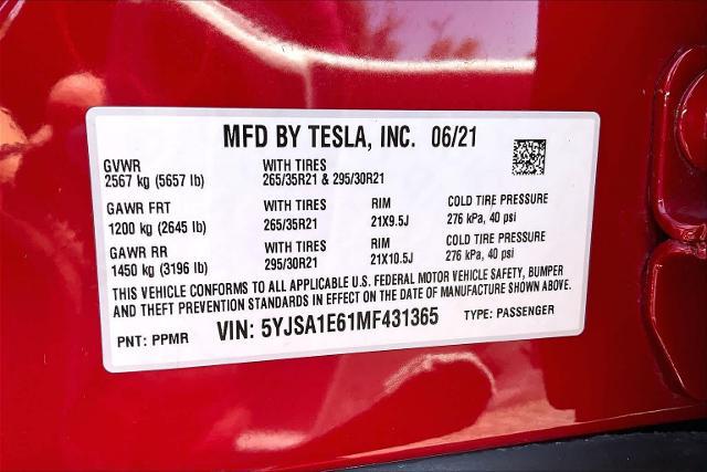 2021 Tesla Model S Plaid Tri Motor All-Wheel Drive