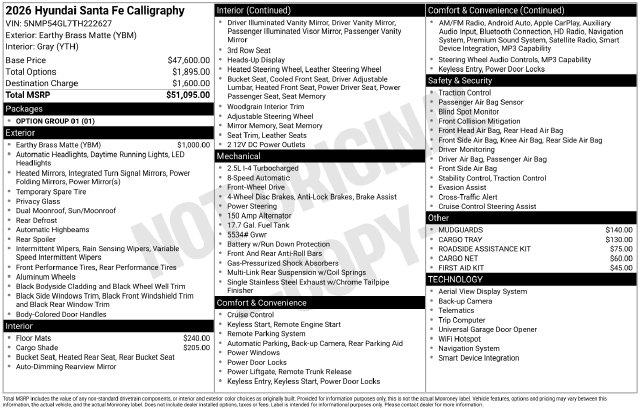 New 2026 Hyundai Santa Fe Calligraphy For Sale in Olive Branch, MS