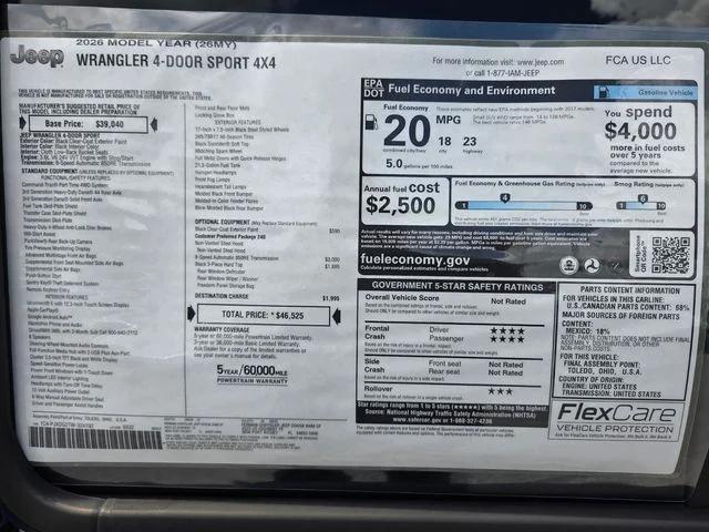 2026 Jeep Wrangler WRANGLER 4-DOOR SPORT