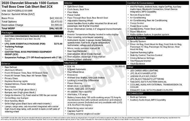 2020 Chevrolet Silverado 1500 4WD Crew Cab Short Bed Custom Trail Boss