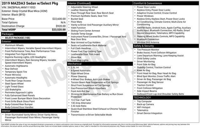 2019 Mazda Mazda3 Select Package