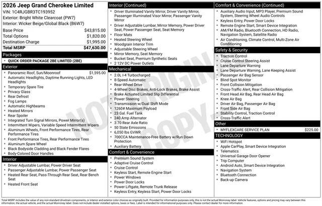 2026 Jeep Grand Cherokee GRAND CHEROKEE LIMITED 4X2