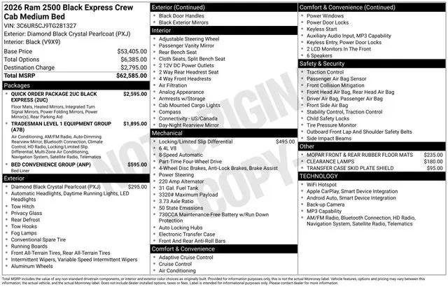 2026 Ram 2500 Black Express Crew Cab 4x4 6'4" Box