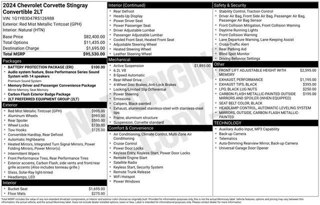 2024 Chevrolet Corvette Stingray RWD Convertible 2LT
