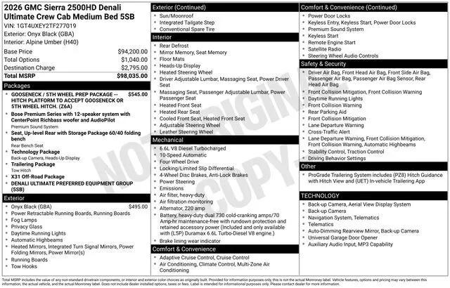 2026 GMC Sierra 2500HD Crew Cab, Standard Bed, Denali Ultimate, 4WD