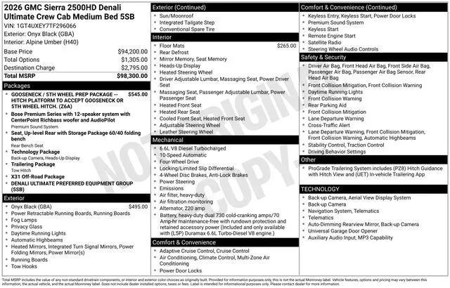 2026 GMC Sierra 2500HD Crew Cab, Standard Bed, Denali Ultimate, 4WD
