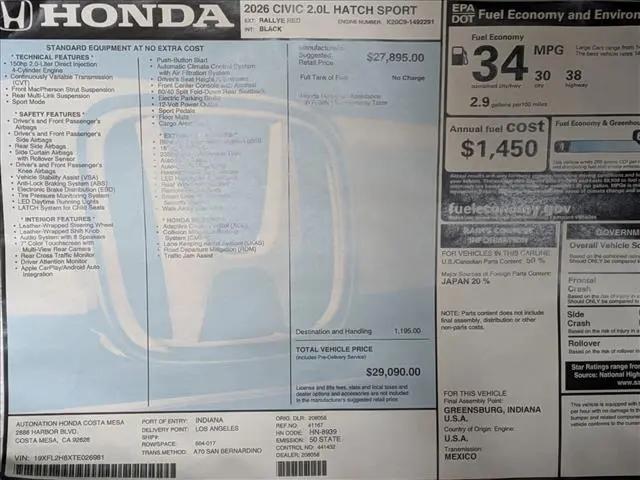 2026 Honda Civic Sport