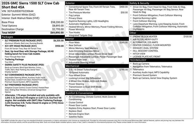 2026 GMC Sierra 1500 Crew Cab, Short Bed, SLT, 4WD