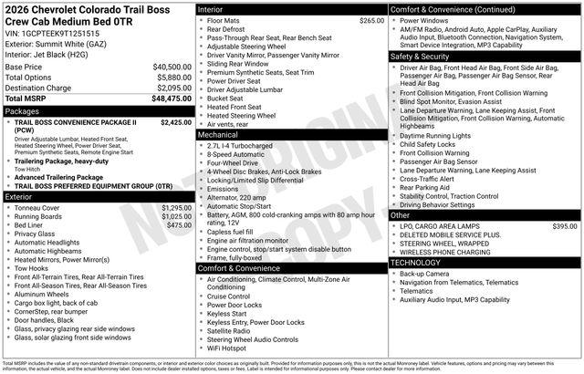 2026 Chevrolet Colorado Trail Boss, 4WD