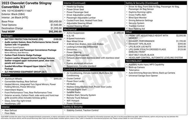 2023 Chevrolet Corvette Stingray RWD Convertible 3LT
