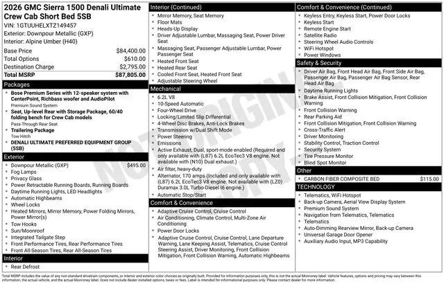 2026 GMC Sierra 1500 Crew Cab, Short Bed, Denali Ultimate, 4WD