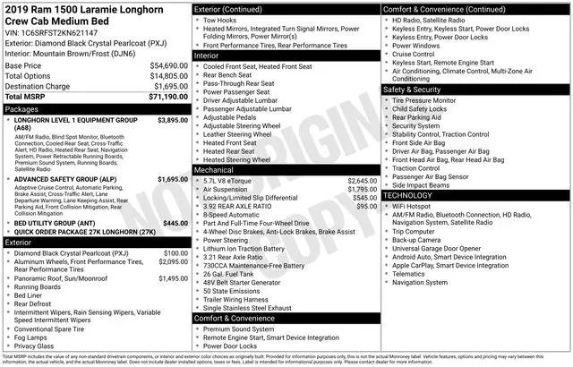 2019 Ram 1500 Longhorn Crew Cab 4x4 6'4" Box