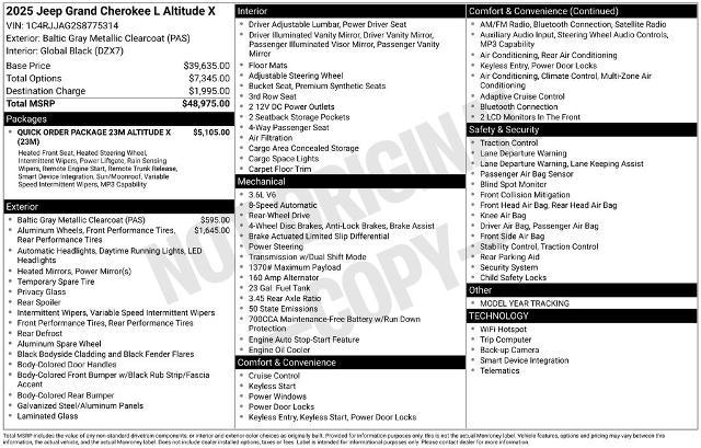 2025 Jeep Grand Cherokee L Altitude X 4x2