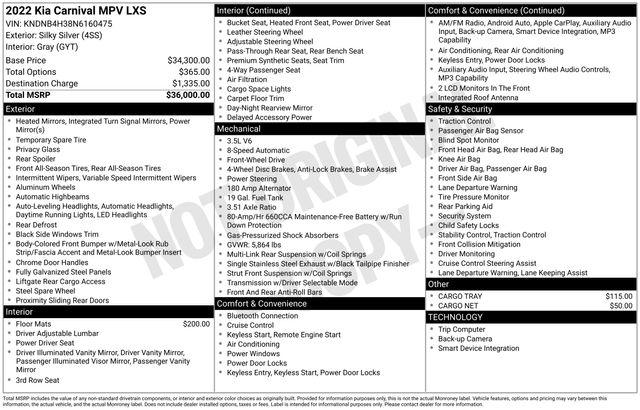 2022 Kia Carnival MPV LX Seat Package