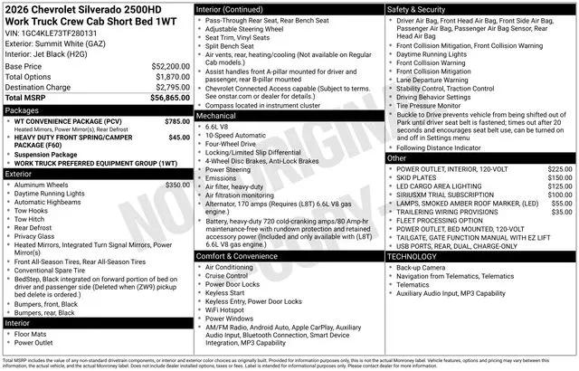2026 Chevrolet Silverado 2500HD Crew Cab, Standard Bed, WT, 4WD
