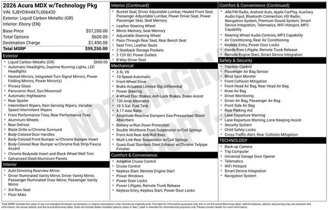 2026 Acura MDX Technology Package