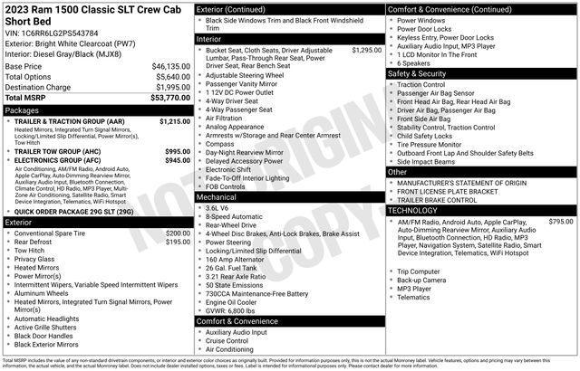 2023 Ram 1500 Classic SLT Crew Cab 4x2 5'7" Box