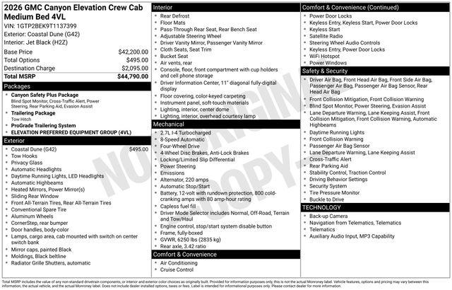 2026 GMC Canyon Elevation, 4WD