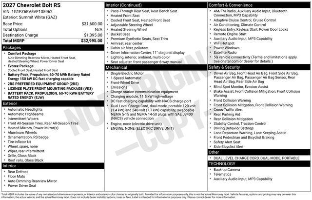 2027 Chevrolet Bolt RS FWD