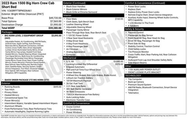 2023 Ram 1500 Big Horn Crew Cab 4x4 5'7" Box