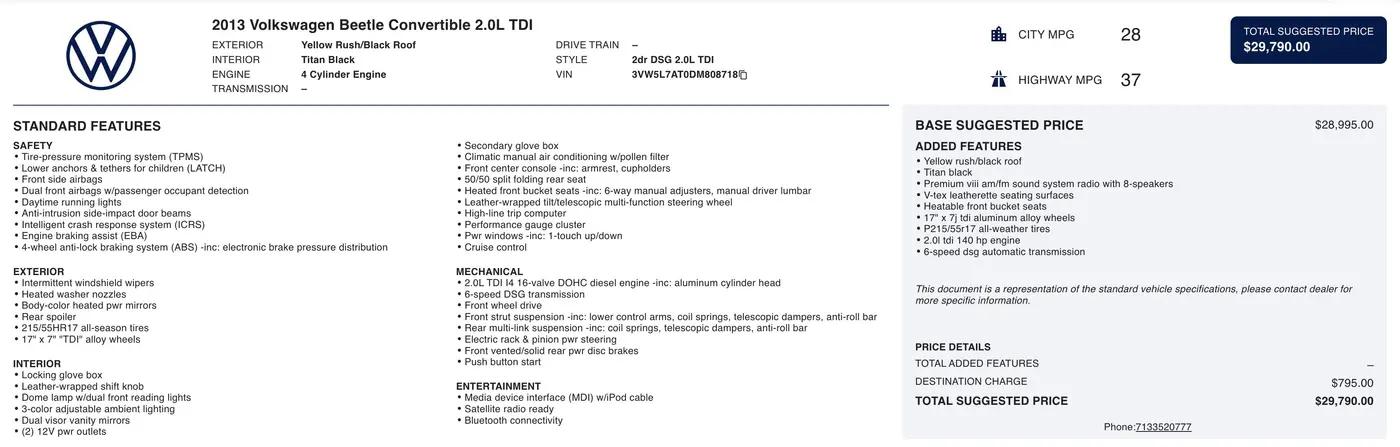 2013 Volkswagen Beetle 2.0L TDI